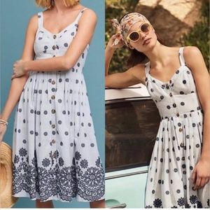 COPY - Maeve by Anthropologie Blue Striped Button Front Floral Midi Dress size 0